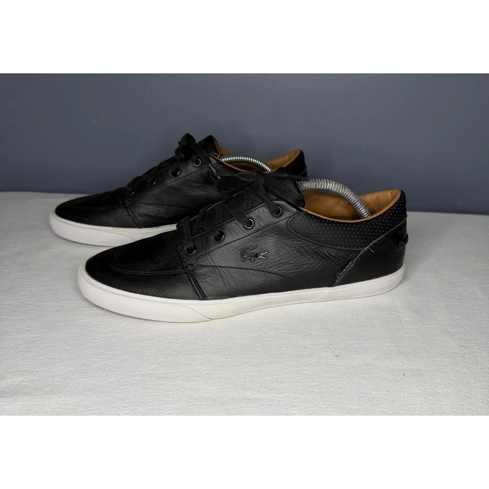 Lacoste Shoes Mens 9 Black Bayliss Vulc PRM Leather Boat Casual Sneakers Preppy